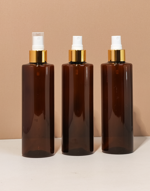 250Ml Tall Pet Bottle With Gold Mist Spray