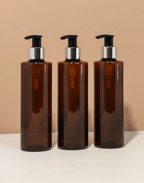250Ml Tall Pet Bottle With Silver Black Lotion Pump