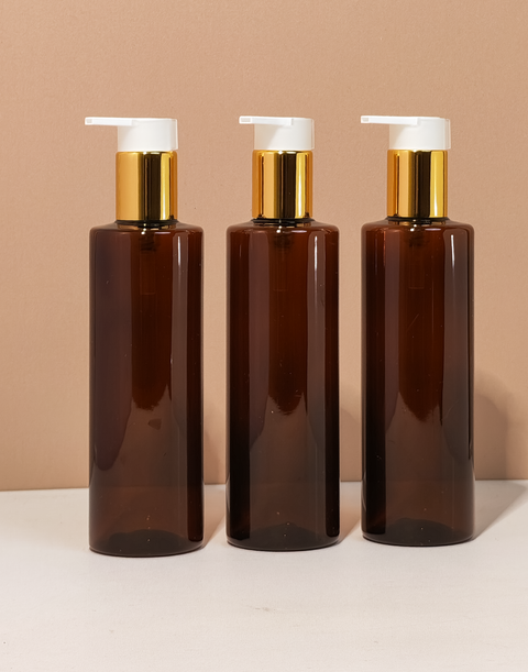 250Ml Tall Pet Bottle With New Gold White Lotion Pump