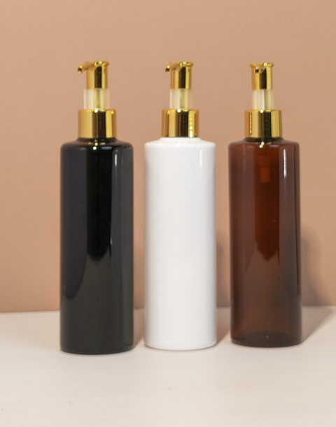 250Ml Tall Pet Bottle With All Gold Lotion Pump