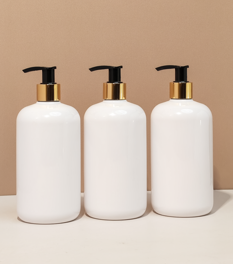 500Ml Short Pet Bottle With Old Gold Black Lotion Pump
