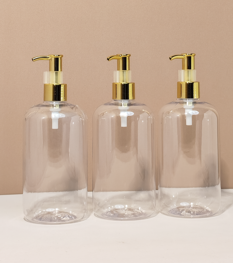 500Ml Short Pet Bottle With All Gold Lotion Pump