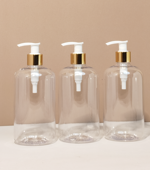 500Ml Short Pet Bottle With Old Gold White Lotion Pump