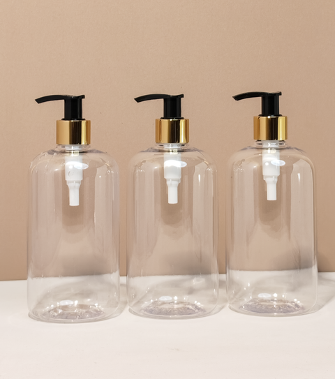500Ml Short Pet Bottle With Old Gold Black Lotion Pump