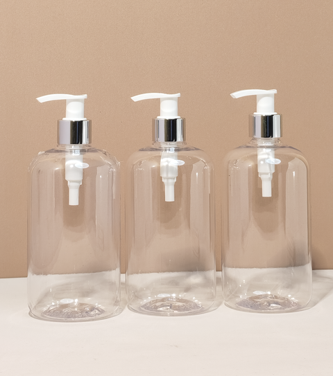 500Ml Short Pet Bottle With Silver White Lotion Pump