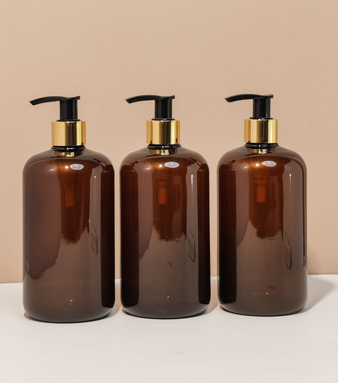500Ml Short Pet Bottle With Old Gold Black Lotion Pump