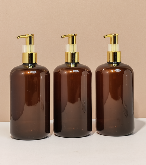 500Ml Short Pet Bottle With All Gold Lotion Pump