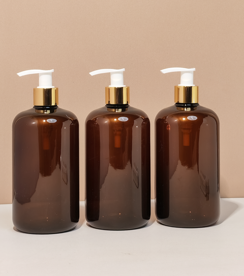 500Ml Short Pet Bottle With Old Gold White Lotion Pump