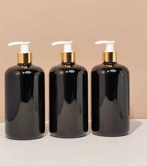 500Ml Short Pet Bottle With Old Gold White Lotion Pump