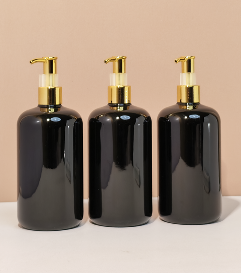 500Ml Short Pet Bottle With All Gold Lotion Pump