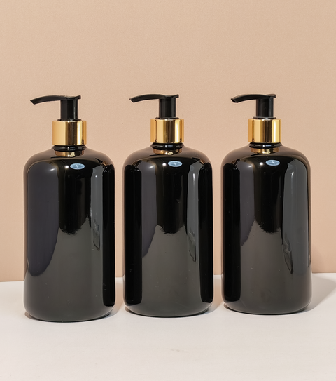 500Ml Short Pet Bottle With Old Gold Black Lotion Pump