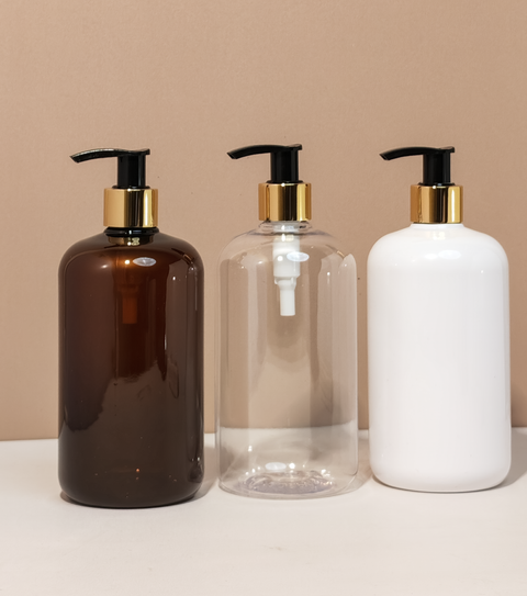 500Ml Short Pet Bottle With Old Gold Black Lotion Pump