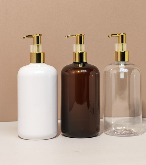 500Ml Short Pet Bottle With All Gold Lotion Pump