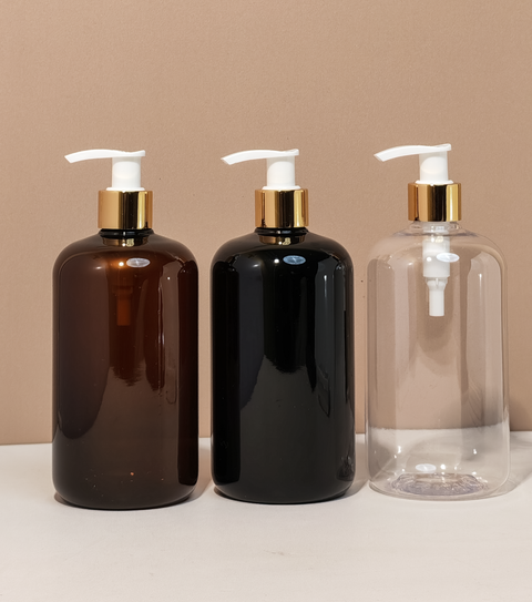 500Ml Short Pet Bottle With Old Gold White Lotion Pump