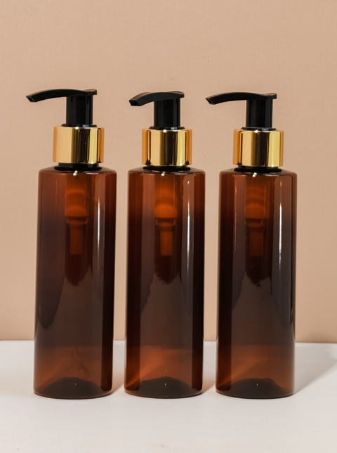 150Ml Pet Bottle With Old Gold Black Lotion Pump