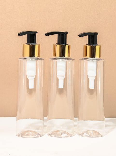 150Ml Pet Bottle With Old Gold Black Lotion Pump