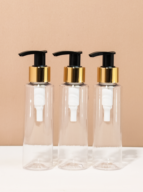 100Ml Pet Bottle With Old Gold Black Lotion Pump