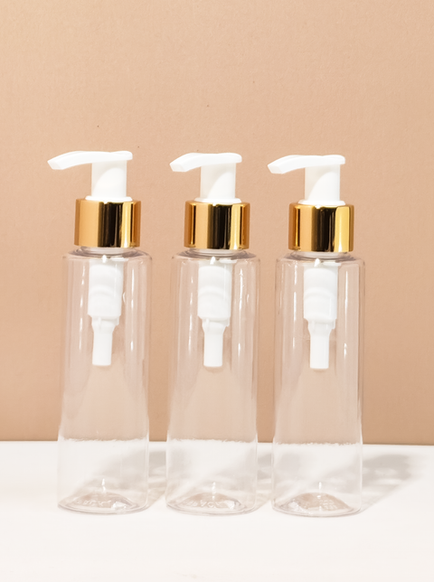 100Ml Pet Bottle With Old Gold White Lotion Pump