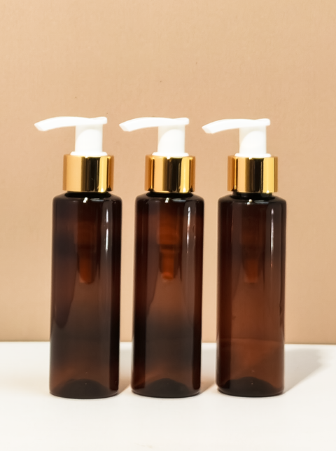100Ml Pet Bottle With Old Gold White Lotion Pump