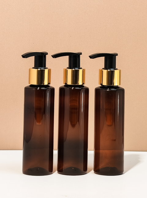 100Ml Pet Bottle With Old Gold Black Lotion Pump