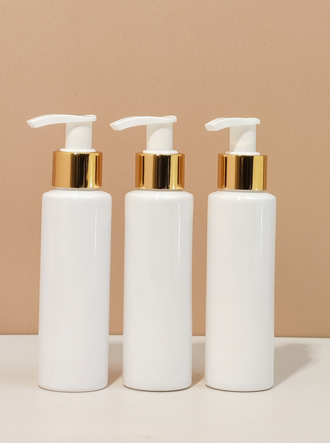 100Ml Pet Bottle With Old Gold White Lotion Pump