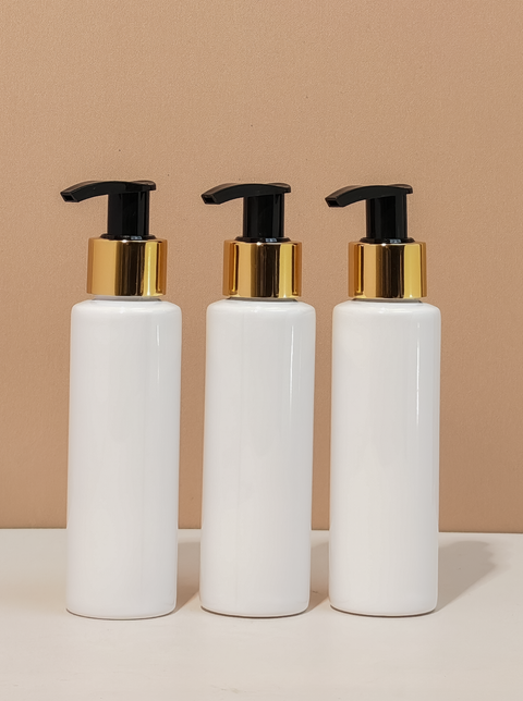 100Ml Pet Bottle With Old Gold Black Lotion Pump