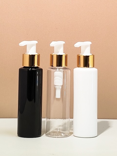 100Ml Pet Bottle With Old Gold White Lotion Pump