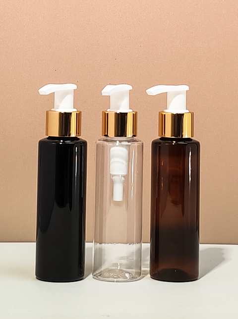 100Ml Pet Bottle With Old Gold White Lotion Pump