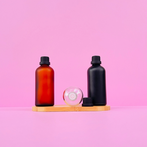 100Ml Glass Bottle With Black Tamper Proof Cap + Insert (Round)