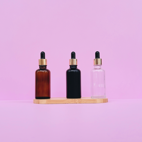 50Ml Glass Bottle With Gold Black Dropper (Round)