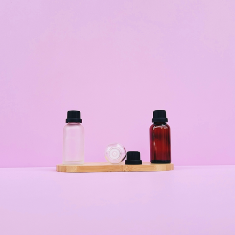30Ml Glass Bottle With Black Tamper Proof Cap + Insert (Round)
