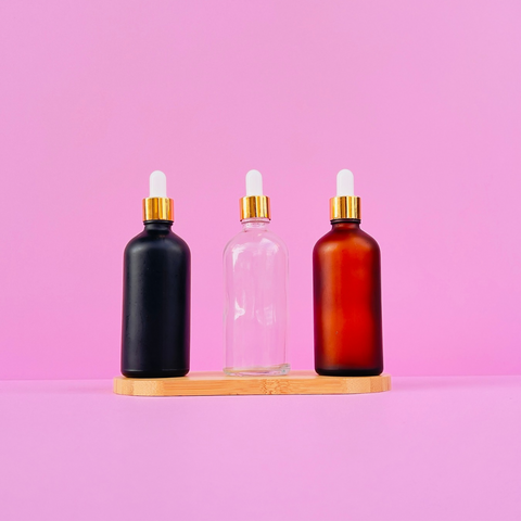 100Ml Glass Bottle With Gold White Dropper (Round)
